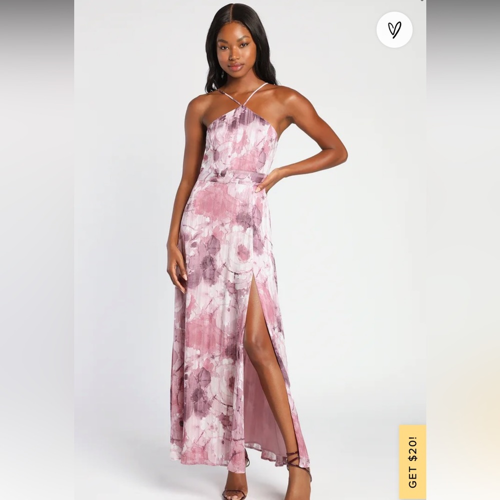 Lulu Got to be Gorgeous Mauve Abstract Floral Halter Maxi Dress new with tags